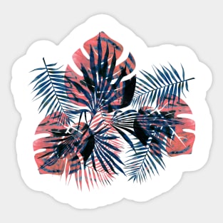 Orange blue watercolor jungle leaves Sticker